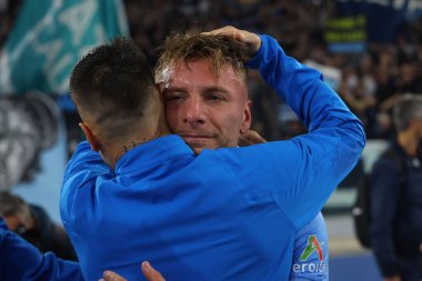 Roma, İtalya 30.10.2023: Lazio 'lu Ciro Immobile penaltıyı 1-0 yendi ve İtalya Serie A TIM 2023-2024 futbol karşılaşmasının 10. gününde Roma Olimpiyat Stadyumu' nda SS Lazio ile ACF Fiorentina arasında kutluyor..