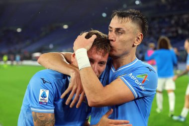 Roma, İtalya 30.10.2023: Lazio 'lu Ciro Immobile penaltıyı 1-0 yendi ve İtalya Serie A TIM 2023-2024 futbol karşılaşmasının 10. gününde Roma Olimpiyat Stadyumu' nda SS Lazio ile ACF Fiorentina arasında kutluyor..