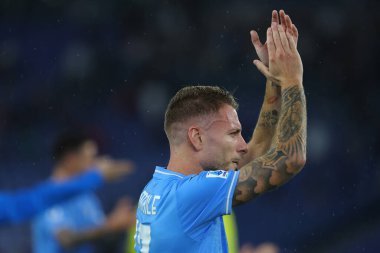 Roma, İtalya 30.10.2023: Lazio 'lu Ciro Immobile penaltıyı 1-0 yendi ve İtalya Serie A TIM 2023-2024 futbol karşılaşmasının 10. gününde Roma Olimpiyat Stadyumu' nda SS Lazio ile ACF Fiorentina arasında kutluyor..