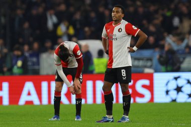 Roma, İtalya 07.11.2023: Lazio 'nun Uefa Şampiyonlar Ligi 2023-2024 futbolunda attığı gol sonrasında Feyenoord' u hayal kırıklığına uğrattı..