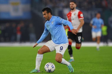 Roma, İtalya 07.11.2023: Lazio 'lu Pedro Uefa Şampiyonlar Ligi 2023-2024, E grubu, SS Lazio Feyenoord' a karşı Roma Olimpiyat Stadyumu 'nda mücadele ediyor..