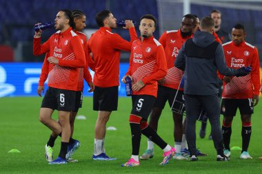 Roma, İtalya 07.11.2023: Feyenoord Uefa Şampiyonlar Ligi 2023-2024, E grubu, SS Lazio Feyenoord 'a karşı Roma Olimpiyat Stadyumu' nda oynanan ısınma karşılaşmasında.