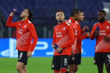 Roma, İtalya 07.11.2023: Feyenoord Uefa Şampiyonlar Ligi 2023-2024, E grubu, SS Lazio Feyenoord 'a karşı Roma Olimpiyat Stadyumu' nda oynanan ısınma karşılaşmasında.