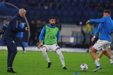 Roma, İtalya 07.11.2023: Uefa Şampiyonlar Ligi 2023-2024, E grubu, SS Lazio Feyenoord 'a karşı Roma Olimpiyat Stadyumu' nda oynanan ısınma karşılaşmasında Lazio.