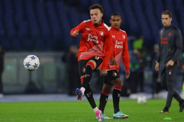 Roma, İtalya 07.11.2023: Feyenoord Uefa Şampiyonlar Ligi 2023-2024, E grubu, SS Lazio Feyenoord 'a karşı Roma Olimpiyat Stadyumu' nda oynanan ısınma karşılaşmasında.