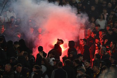 Roma, İtalya 12.11.2023: İtalya Serie A TIM 2023-2024 öncesinde taraftarlar arasında yaşanan olaylar, derbi futbol karşılaşması SS Lazio ile Roma Olimpiyat Stadyumu 'ndaki AS Roma karşılaşması.
