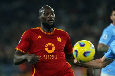 Roma, İtalya 12.11.2023: Roma 'dan Romelu Lukaku İtalya Serisi A TIM 2023-2024 12 gün süren müsabaka sırasında Roma Olimpiyat Stadyumu' nda SS Lazio 'ya karşı AS Roma.