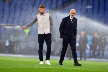 Roma, İtalya 12.11.2023: İtalya Serie A TIM 2023-2024 öncesinde Lazio 'nun Ciro Immobile' i, Roma 'daki Olimpiyat Stadyumu' nda SS Lazio 'nun AS Roma' ya karşı oynadığı derbi maçı..