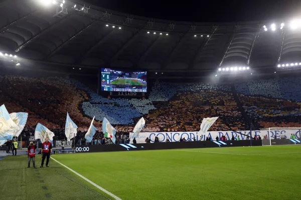 stock image Rome, Italy 12.11.2023: Choreography in the stands of Roma and Lazio fans before the Italy Serie A TIM 2023-2024  day 12, derby football match  SS Lazio vs AS Roma at Olympic Stadium in Rome.