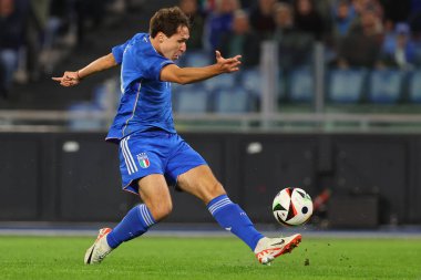Roma, İtalya 17.11.2023: İtalyan Federico Chiesa futbol maçı sırasında UEFA EURO 2024, Avrupalı EURO 2024, C grubu, İtalya Kuzey Makedonya 'ya karşı OLYMPIC STADIUM Roma' da 