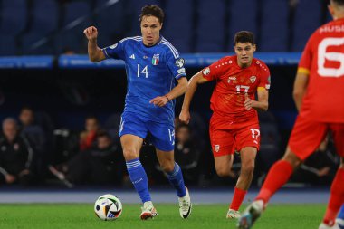 Roma, İtalya 17.11.2023: İtalyan Federico Chiesa, UEFA EURO 2024 futbol karşılaşmasında Makedon Elezi, Avrupa Ön elemeleri, C grubu, İtalya Kuzey Makedonya 'ya karşı Roma' daki OLYMPIC STADIUM 'da 