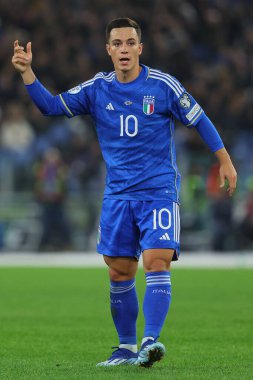 Roma, İtalya 17.11.2023: İtalyan Giacomo Raspadori UEFA 2024, Avrupalı EURO 2024, C grubu, İtalya Kuzey Makedonya 'ya karşı Roma' daki OLYMPIC STADIUM maçında 