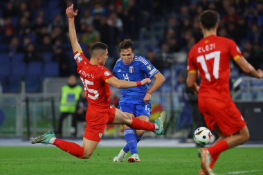 Roma, İtalya 17.11.2023: İtalyan Federico Chiesa, UEFA EURO 2024 futbol karşılaşmasında Makedon Manev, Avrupa Kalifiye Grubu, C grubu, İtalya Kuzey Makedonya 'ya karşı Roma' daki OLYMPIC STADIUM 'da 