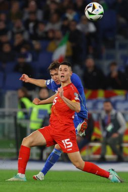 Roma, İtalya 17.11.2023: İtalyan Federico Chiesa UEFA EURO 2024, Avrupa Kalifiye Grubu, C grubu, İtalya Kuzey Makedonya 'ya karşı Roma' da oynanan OLMPIC STADIUM maçında golü attı ve takımla birlikte kutladı. 