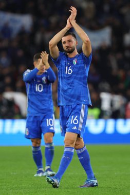 Roma, İtalya 17.11.2023: İtalyan Cristante, UEFA EURO 2024, Avrupalı EURO, C grubu, İtalya Kuzey Makedonya 'ya karşı Roma' da oynanan OLYMPIC STADIUM karşılaşmasında taraftarları karşıladı 