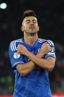 Roma, İtalya 17.11.2023: İtalyan El Shaarawy golü attı ve UEFA EURO 2024, Avrupa Kalifiye Grubu, C grubu, İtalya Kuzey Makedonya 'ya karşı Roma' da oynanan OLMPIC STADIUM maçında takımla birlikte kutladı. 