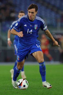 Roma, İtalya 17.11.2023: İtalyan Federico Chiesa futbol maçı sırasında UEFA EURO 2024, Avrupalı EURO 2024, C grubu, İtalya Kuzey Makedonya 'ya karşı Roma' daki OLYMPIC STADIUM 