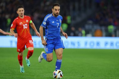 Roma, İtalya 17.11.2023: İtalyan Giacomo Bonaventura futbol maçı sırasında UEFA EURO 2024, Avrupalı EURO, C grubu, İtalya Kuzey Makedonya 'ya karşı Roma' daki OLYMPIC STADIUM 