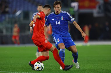Roma, İtalya 17.11.2023: İtalyan Federico Chiesa futbol maçı sırasında UEFA EURO 2024, Avrupalı EURO 2024, C grubu, İtalya Kuzey Makedonya 'ya karşı Roma' daki OLYMPIC STADIUM 