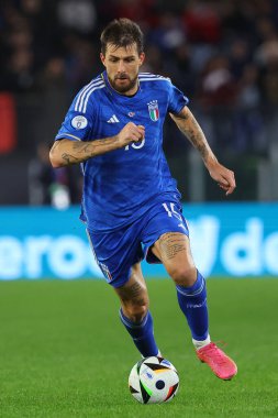 Roma, İtalya 17.11.2023: ACERBI UEFA EURO 2024, Avrupa Kalifiye Grubu, C Grubu, İtalya Kuzey Makedonya 'ya karşı Roma' daki OLYMPIC STADIUM maçında eylem halinde 