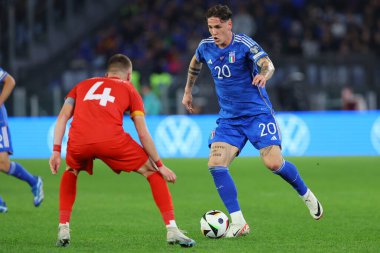 Roma, İtalya 17.11.2023: İtalyan Zaniolo futbol maçı sırasında UEFA EURO 2024, Avrupalı EURO 2024, C grubu, İtalya Kuzey Makedonya 'ya karşı OLYMPIC STADIUM Roma' da 