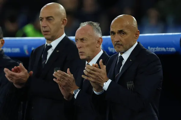 stock image Rome, Italy 17.11.2023: Luciano Spalletti coach Italy during anthem before the match UEFA EURO 2024, European Qualifiers, group C, Italy vs North Macedonia at OLYMPIC STADIUM in Rome 