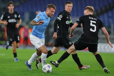 Roma, İtalya 28.11.2023: Lazio 'dan Ciro Immobile, Uefa Şampiyonlar Ligi 2023-2024, E grubu, Roma' daki Olimpiyat Stadyumu 'nda SS Lazio' ya karşı Celtic Glasgow arasındaki maçta Celtic Glasgow.