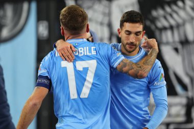 Roma, İtalya 28.11.2023: Lazio 'lu Ciro Immobile golü attı ve Uefa Şampiyonlar Ligi 2023-2024, E grubu ile Roma Olimpiyat Stadyumu' nda SS Lazio ile Celtic Glasgow arasında kutladı..