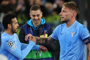Roma, İtalya 28.11.2023: Lazio 'lu Ciro Immobile golü attı ve Uefa Şampiyonlar Ligi 2023-2024, E grubu ile Roma Olimpiyat Stadyumu' nda SS Lazio ile Celtic Glasgow arasında kutladı..
