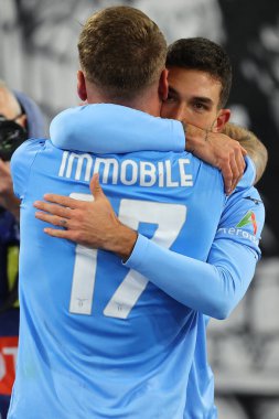 Roma, İtalya 28.11.2023: Lazio 'lu Ciro Immobile golü attı ve Uefa Şampiyonlar Ligi 2023-2024, E grubu ile Roma Olimpiyat Stadyumu' nda SS Lazio ile Celtic Glasgow arasında kutladı..