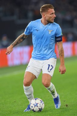 Roma, İtalya 28.11.2023: Lazio 'lu Ciro Immobile Uefa Şampiyonlar Ligi 2023-2024, E grubu, SS Lazio ile Celtic Glasgow arasında Roma Olimpiyat Stadyumu' nda oynandı..