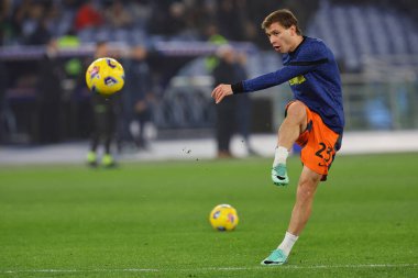 Roma, İtalya 17.12.2023: İtalya Serie A TIM 2023-2024 futbol karşılaşması öncesinde Inter 'den Nicolo Barella Roma Olimpiyat Stadyumu' nda SS Lazio 'ya karşı FC Internazionale.