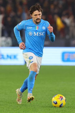 Roma, İtalya 23.12.2023: Napoli 'li Mario Rui İtalya Serisi A TIM 2023-2024 Şampiyonası' nda Roma 'daki Olimpiyat Stadyumu' nda AS Romanlar ve Napoli arasında oynanan karşılaşma sırasında eylem halindeydi..