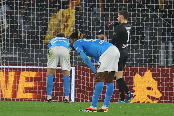 stock image Rome, Italy 23.12.2023: Disappointment of the Napoli players after the goal Romelu Lukaku of Roma in the Italian Serie A TIM 2023-2024 Championship  football match between AS Roma vs Napoli at Olympic Stadium in Rome.