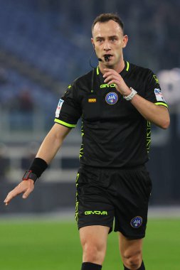 Roma, İtalya 29.12.2023: İtalyan Serie A TIM 2023-2024 futbol karşılaşmasında hakem Feliciani Roma Olimpiyat Stadyumu 'nda SS Lazio Frosinone' ye karşı..