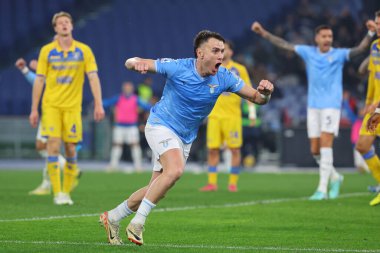 Roma, İtalya 29.12.2023: Lazio Patriği 3-1 gol attı ve İtalya Serie A TIM 2023-2024 futbol karşılaşması SS Lazio-Frosinone Olimpiyat Stadyumu 'nda oynanan karşılaşmada takımla birlikte kutladı..
