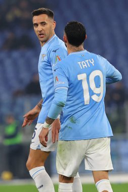 Roma, İtalya 29.12.2023: Lazio 'lu Taty Castellanos İtalyan Serisi A TIM 2023-2024 futbol karşılaşması sırasında Lazio' lu Matias Vecino ile Roma Olimpiyat Stadyumu 'nda Frosinone' a karşı SS Lazio maçını kutladı.