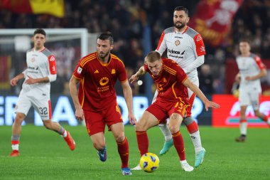 Rome, Italy 03.01.2024: Bryan Cristante of Roma, Rasmus Kristensen of Roma in action during  the ITALY TIM CUP 2023-2024, round of 16,  football match AS ROMA VS CREMONESE at Olympic Stadium in Rome.