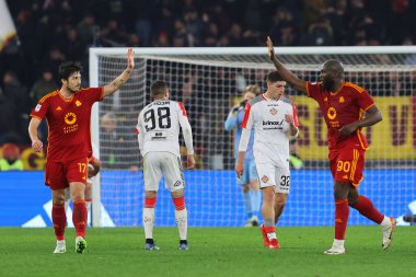 Rome, Italy 03.01.2024: Romelu Lukaku of Roma score the goal and celebrate with Sardar Azmoun of Roma in  the ITALY TIM CUP 2023-2024, round of 16,  football match AS ROMA VS CREMONESE at Olympic Stadium in Rome.