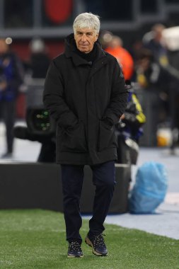 Roma, İtalya 07.01.2024: Atalantalı Gian piero Gasperini İtalya Serie A TIM 2023-2024 şampiyonası sırasında Roma 'daki Olimpiyat Stadyumu' nda AS Roma ile Atalanta arasında oynanan futbol karşılaşması.