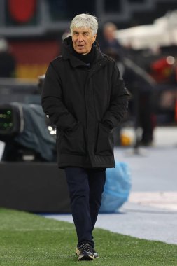 Roma, İtalya 07.01.2024: Atalantalı Gian piero Gasperini İtalya Serie A TIM 2023-2024 şampiyonası sırasında Roma 'daki Olimpiyat Stadyumu' nda AS Roma ile Atalanta arasında oynanan futbol karşılaşması.