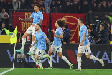 Roma, İtalya 10.01.2024: Lazio 'dan Mattia Zaccagni gol cezası aldı ve İtalya Futbol Ligi CUP Copia Frecciarossa 2024, Roma Olimpiyat Stadyumu' nda SS LAZIO AS ROMA 'ya karşı