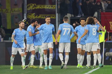Roma, İtalya 10.01.2024: Lazio 'dan Mattia Zaccagni gol cezası aldı ve İtalya Futbol Ligi CUP Copia Frecciarossa 2024, Roma Olimpiyat Stadyumu' nda SS LAZIO AS ROMA 'ya karşı
