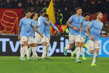 Roma, İtalya 10.01.2024: Lazio 'dan Mattia Zaccagni gol cezası aldı ve İtalya Futbol Ligi CUP Copia Frecciarossa 2024, Roma Olimpiyat Stadyumu' nda SS LAZIO AS ROMA 'ya karşı