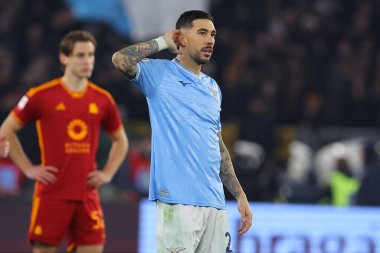 Roma, İtalya 10.01.2024: Lazio 'dan Mattia Zaccagni gol cezası aldı ve İtalya Futbol Ligi CUP Copia Frecciarossa 2024, Roma Olimpiyat Stadyumu' nda SS LAZIO AS ROMA 'ya karşı