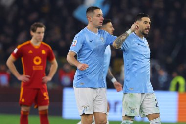 Roma, İtalya 10.01.2024: Lazio 'dan Mattia Zaccagni gol cezası aldı ve İtalya Futbol Ligi CUP Copia Frecciarossa 2024, Roma Olimpiyat Stadyumu' nda SS LAZIO AS ROMA 'ya karşı