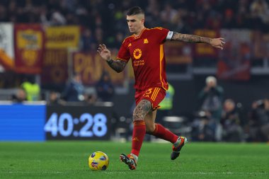 Roma, İtalya 10.01.2024: İtalyan Gianluca Mancini İtalya 'nın Coppa Italia Frecciarossa 2023 yılında Roma' daki Olimpiyat Stadyumu 'nda SS LAZIO' ya karşı AS ROMA