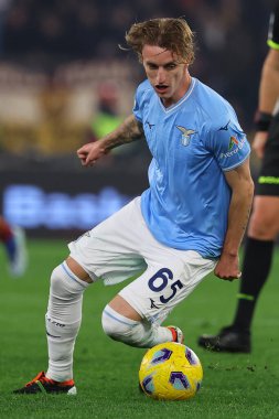 Roma, İtalya 10.01.2024: Lazio 'lu Nicolo Rovella İtalya Futbol Ligi Coppa Italia Frecciarossa 2023, futbol karşılaşması SS LAZIO, Roma' daki Olimpiyat Stadyumu 'nda AS ROMA' ya karşı