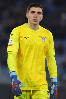 Roma, İtalya 10.01.2024: İtalya kaleci Mandas of Lazio İtalya CUP Copia Frecciarossa 2023, futbol karşılaşması SS LAZIO - AS ROMA Roma Olimpiyat Stadyumu 'nda