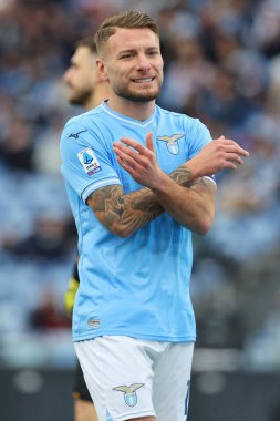 Roma, İtalya 14.01.2024: İtalyan Serie A TIM 2023-2024 futbol karşılaşması sırasında Ciro Immobile of Lazio, Roma Olimpiyat Stadyumu 'nda SS Lazio' ya karşı ABD Lecce 'ye karşı.